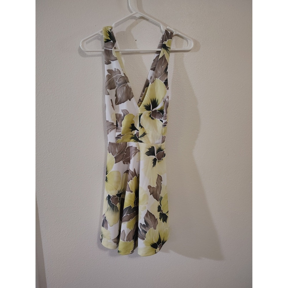Charlotte Russe Floral ‎ Fit and Flare Mini Dress Yellow Brown Womens Size M